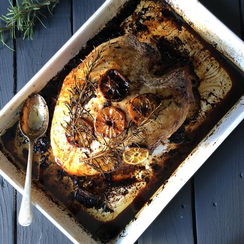 Roast Christmas turkey with oranges